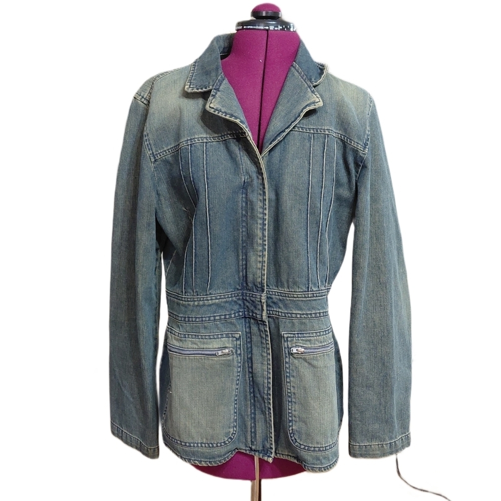 Vintage Calvin Klein Distressed Blue Jean Jacket Y2K Women's Size XL Denim Coat